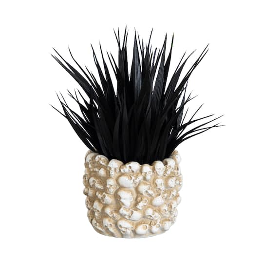 9" Artificial Halloween Black Succulent Plant in Gothic Skull Planter